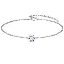 ChicSilver 925 Sterling Silver Ankle Bracelet for Women, Minimalist Thin Round Cut Synthetic Diamond Cubic Zirconia April Birthstone Anklets Beach Foot Jewelry