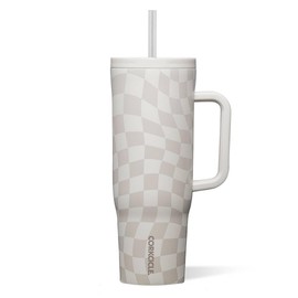Corkcicle Cruiser Insulated Tumbler with Handle and Straw, 40oz Wavy Checkerboard - Neutrals