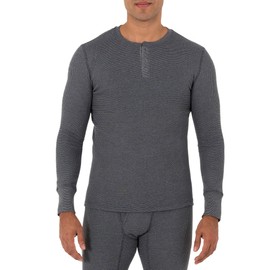 Fruit of the Loom mens Recycled Waffle Thermal Underwear Henley (1 and 2 Packs) Pajama Top, Greystone Heather, XX-Large US