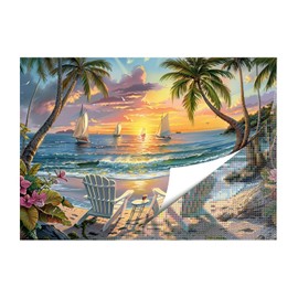 EWJRNSF Diamond Arts Kits 5D Diamond Painting Kits for Adults, Diamond Art Sets,Gem Painting by Number Kits for Adults Beginners Home Wall Decor 11.8x15.7 Inches (Beach)