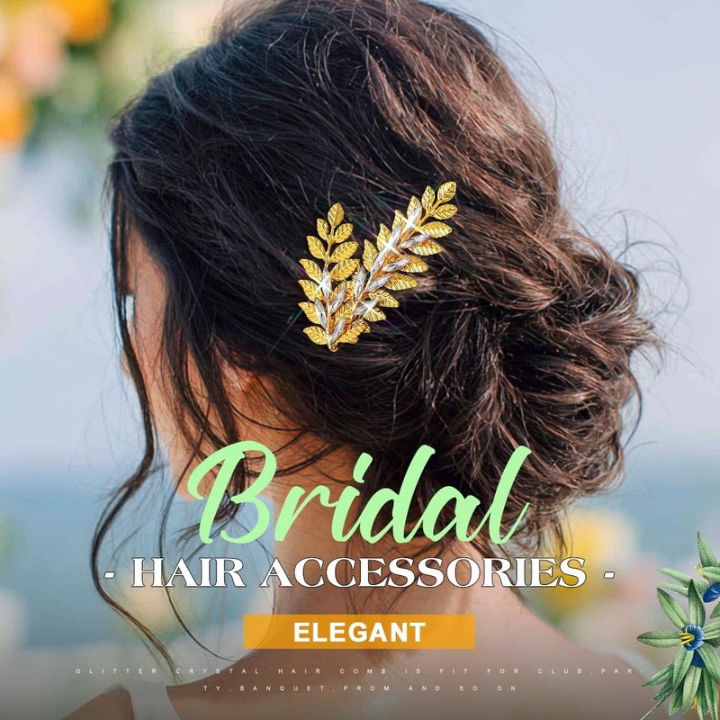 EVILD Gold Rhinestone Hair Accessories Bridal Headpiece Leaf Wedding Hair