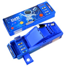 Pop Up Multifunction Pencil Case for Boys, Cute Cartoon Pen Box Organizer Stationery with Sharpener, Schedule, Whiteboard, Best Birthday Gifts for Kids Teens (Blue)