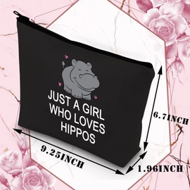 PLITI Hippo Makeup Bag Hippopotamus Gift Hippo Lover Gift Just a Girl Who Loves Hippos Cosmetic Pouch(Girl Loves Hippos blU)