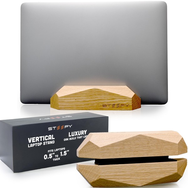 Steepy Laptop Holder Vertical Laptop Stand for Desk - Oak
