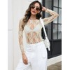 LOMON Long Sleeve Lace Tops for Women Mesh Top Crew