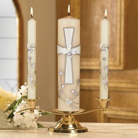 CB Church Supply Hand Crafted Wedding Candle Set by Will & Baumer, Set of 3, Large Cross