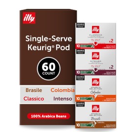 Illy Coffee K-Cups - Compatible Pods for Keurig Coffee Maker - Classico, Intenso, Brasile & Columbia Roasts - Variety - 10 Count (Pack of 6)