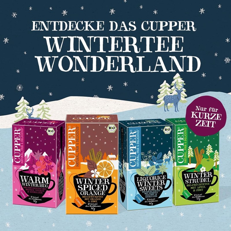 Cupper Bio-Früchtetee "Winter Strudel", 20 ungebleichte Teebeutel, umweltfreundlich, fair gehandelt