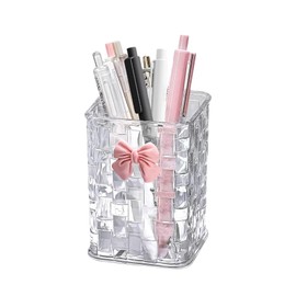 BellaBlend Acrylic Pen Holder for Desk, Clear Pen Organiser, Makeup Brush Cup Holder with Bow Decoration, School Accessories for Teachers, Gift Idea (Transparent)