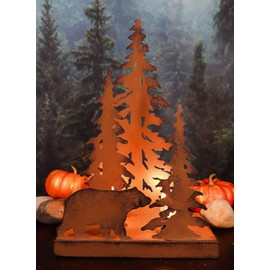 Ebros Aluminum Metal Art Rustic Forest Black Bear Roaming Pine Tree Forest Night Light Lamp Sculpture 12" High Cabin Lodge Decor Bears for Mantelpiece Shelves Tables Kids Bedside Decorative Accent
