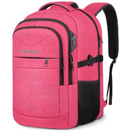 Lapsouno Extra Large Backpack, 17.3 Inch Travel Laptop Backpack, Water Resistant Casual Hiking Daypack, Computer Bag with USB Port, College School Business Carry on Rucksack for Women, Pink