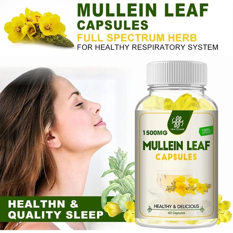 Mullein Leaf Capsules Vegan Natural Dietary Supplement For Lung Cleanse