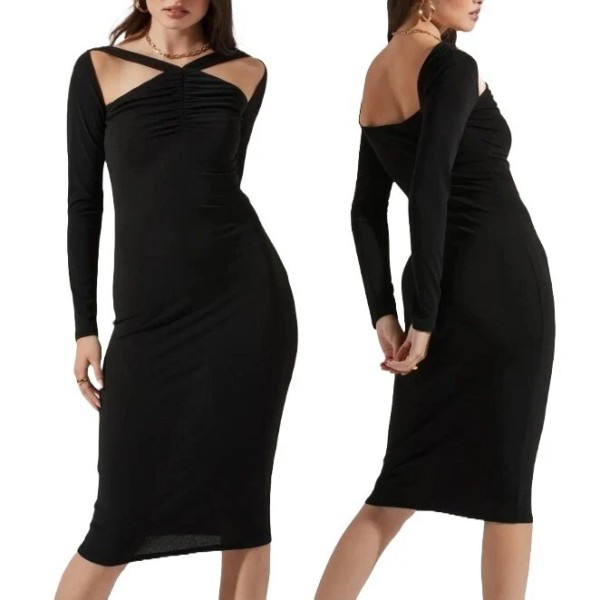 ASTR The Label Cutout Bodycon Little Black Dress Small Long