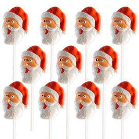 Christmas Santa Lollipops Individually Wrapped - 12 Santa Candy Suckers for Christmas Party Favors, Christmas Stocking Stuffers - Christmas Lollipops