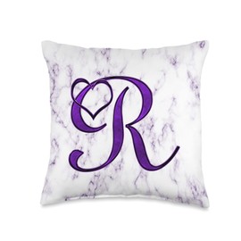 401Merch Abstract Cute Pretty Aesthetic Monograms Purple Heart Letter R Paint Cursive Watercolor Initial Name Throw Pillow, 16x16, Multicolor
