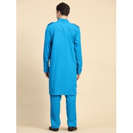 SKAVIJ Men Cotton Pathani Kurta Pajama Set Indian Dress Set (Small, Turquoise)