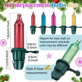 Mudder 60 Count Christmas Tree Replacement Light Bulbs 2.5v 0.425 Watt Replacement Bulb Mini Incandescent Wire String Lights Decoration for Prelit Xmas Tree(Green Base with Pastel Color Bulb)