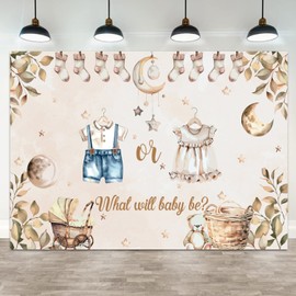 ASDCXZ 7x5ft Gender Reveal Backdrop What Will Baby Be Photography Background Boy Girl Clothes Leaves He or She Baby Shower Banner Decorations Pregnancy Mom Surprise Party Portrait Photo Booth Prop