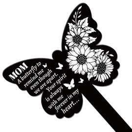 GLOBLELAND Butterfly Shaped Sunflowers Garden Stake Memorial Plaque for Mother Memorial Stakes for Cemetery Acrylic Waterproof Mourning Grave Stake for the Yard Grave Cemetery