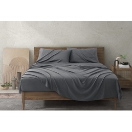 COMFLIVE Cooling Sheets Set, Rayon Cool Fiber, 4 Piece Full Luxury Sheets with 16" deep Pocket, Breathable and Silky Bedding Sheets & Pillowcases, Dark Grey