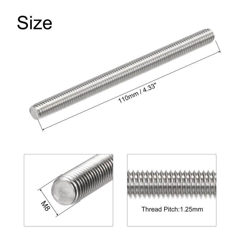 sourcing map 6Pcs M8 x 110mm Fully Threaded Rod 304