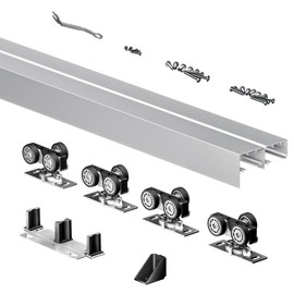 SongYung Heavy Duty Bypass Sliding Closet Door Track Hardware 60", 5FT Aluminium Pocket Door Track Rail Set, Smoothly and Quietly, for 2 Door System
