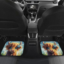 Liuqpwys Cute Highland Cow Car Floor Mats All Weather for Additional Protection Driver Seat, Passenger Seat and Rear Floor Mats with Anti-Slip Pad Universal Fit Most Cars,SUV, Trucks