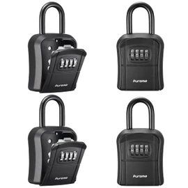 Puroma Key Lock Box, Portable Combination Lockbox Wall-Mounted Storage for House Keys, Resettable Code Safe Security Lock Box for Home, Office, Apartment Spare Key Storage (4 Pack, Pure Black)
