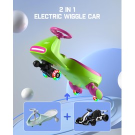 FanttikRide N7 Pro Electric Wiggle Car with Pedal, Rechargeable Battery, CyberWiggle, 2 in 1 Swing Car, 2 Speed, Anti-Rollover, Flashing Wheels, Bluetooth, for Ages 3 and Up, 150 Lbs, Grape Green