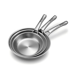 VocVoi Tri-Ply Stainless Steel Frying Pans Set,PFOA&PTFE Free Skillets,Chef's Pan Set(8+10+12inch) Frying Pans for cooking,Induction Cookware Sets,Dishwasher and Oven Safe Kitchen set