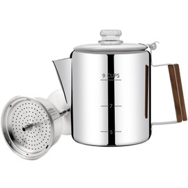Vaolvpant No Coating 9 Cup Percolator Coffee Pot 304 Stainless Steel Moka Pot Stovetop Espresso Maker Italian Greca Cuban Machine 1500ml 50.7oz Suitable for Gas Induction Stovetop Camping Kettle