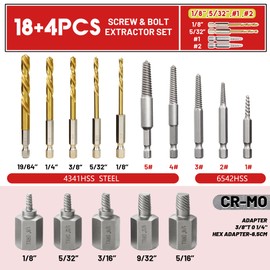 UYECOVE 22Pcs Screw Extractor Set, Left Hand Drill Bit Set 6542/4341 HSS, Easy Out Bolt Extractor Set with Hex Adapter, Multi-Spline Stripped Bolt Remover for Broken Rusted Nuts Screws, Bolts, Studs