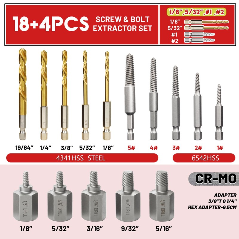 UYECOVE 22Pcs Screw Extractor Set, Left Hand Drill Bit Set