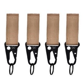 JEELAD Key Ring, Carabiner, Tactical Ring, Velcro, Molle Key Holder, Multi-functional, Compatible with Pouches, Bags, Backpacks, khaki - 4 pcs