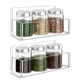 Douildhaiy Acrylic Spice Rack Wall Mount-6 Inch, Clear Spice Shelf Storage Holder, 2 Pack Hanging Seasoning Rack Organizer for Cabinet Door, Cupboard or Wall Kitchen (Adhesive or Screw)