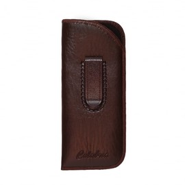 Calabria Slim Eye Glasses Case w/Clip Soft PU Leather Brown Men Women Eyeglasses Pouch Slip-In Eyewear Holder Sunglass Bag