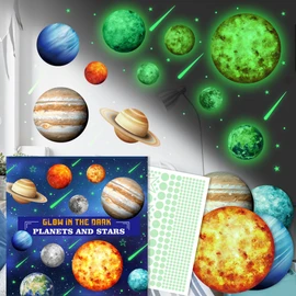 Evergreen Goods Glow in The Dark Solar System Stickers – Bright Stars, Planets, Moon & Shooting Stars, Luminous Wall & Ceiling Décor, Space-Themed Gift for Boys & Girls (2 Packs)