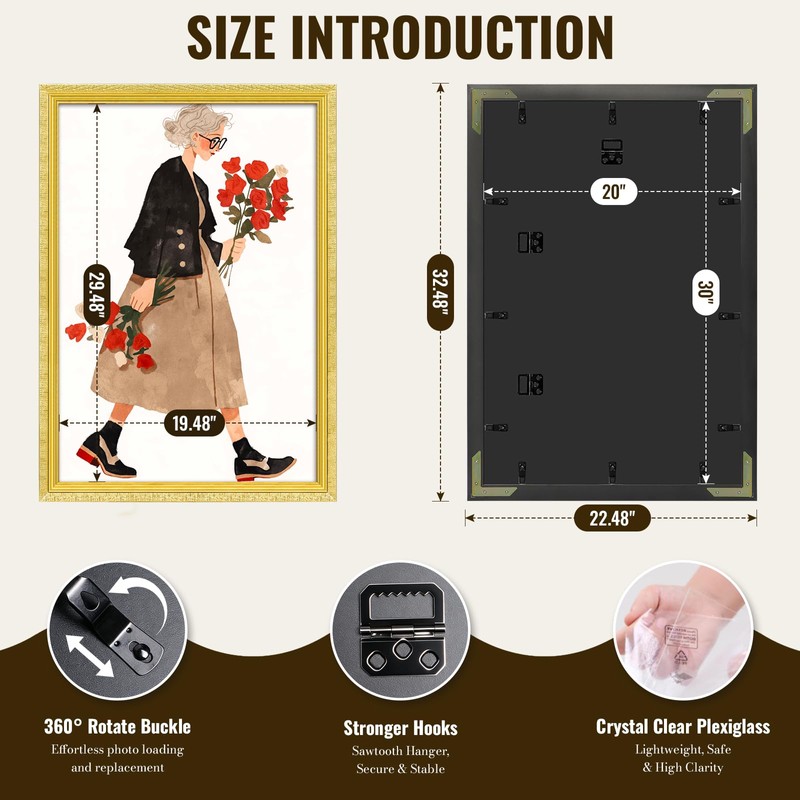20x30 Frame, Ornate Embossed Gold Poster Frames