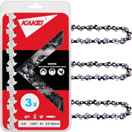 KAKEI 24 Inch Chainsaw Chain 3/8" Pitch .050" Gauge 81 Drive Links Fits Echo, Poulan and More (3 Chains)