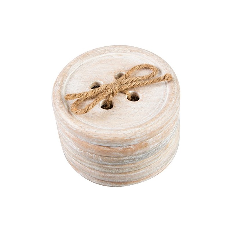 Sass & Belle Wooden Brown Button Coaster - Set of