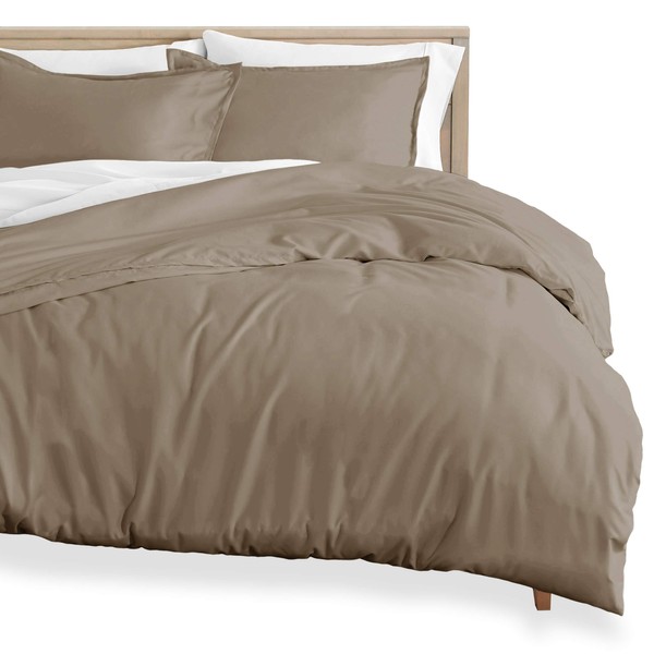Bare Home Flannel Duvet Cover - King/California King - 100% Cotton, Velvety Soft Heavyweight Premium Flannel, Double Brushed - Includes Sham Pillow Covers (King/Cal King, Taupe)
