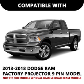 Headlight Assembly Fits for 2013-2018 Dodge Ram 1500 2500 3500[Factory Projector Type] with LED DRL and Bulbs Replacement OE Headlamp Chrome Housing Left Driver Side