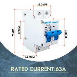 Innfeeltech 1 Pcs 63 Amp Current 230V Miniature Circuit Breakers MCB Double Pole Type B for DIN Rail Mounting