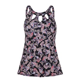 Septangle Traje de baño halter con cuello alto y agujero superior para mujer, Black & Paisley, 14