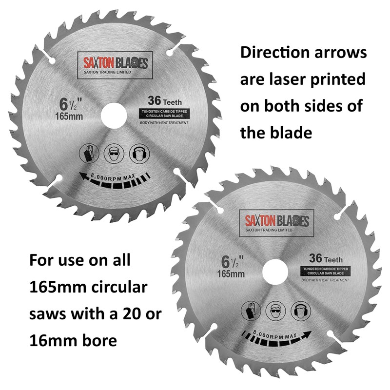 Saxton TCT Circular Wood Saw Blade 165mm x 20mm (16mm