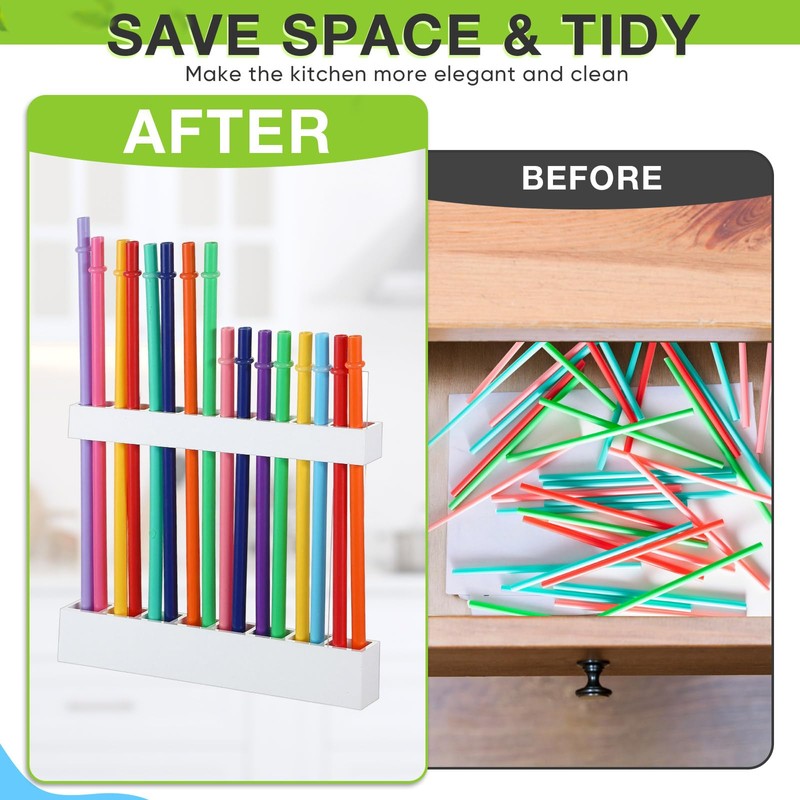 Baderke Straw Holder for Cabinet Reusable Straw Organizer with Double