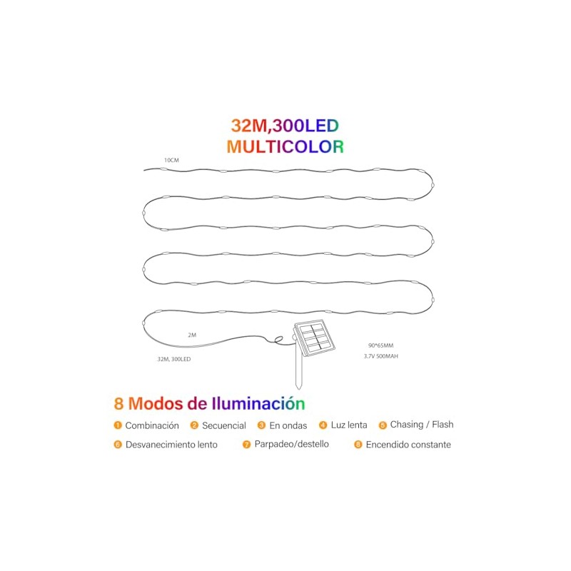 DAHAN 32 m 300 LED Luces Solares Navideñas de Cable