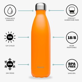 Qwetch - Pop Thermos Flask - Orange 750 ml - Cold for 24 Hours and Warm for 12 Hours - Waterproof, BPA Free & Reusable
