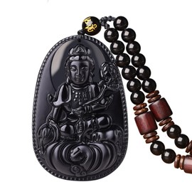 c1lint7785631 Women's Necklaces and Men's Necklaces Classic Fashion Natural Black Obsidian Gem Amulet Totem Obsidian Pendant Necklac (Samantabhadra-Snake)