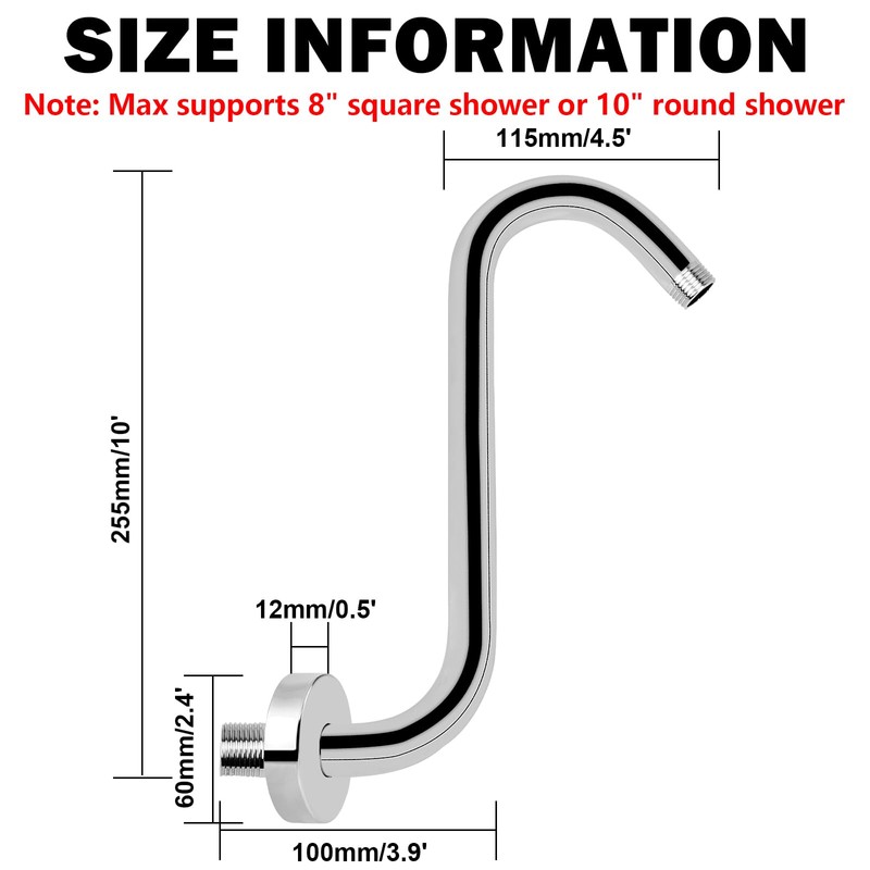 NearMoon S Shaped Shower Head Riser Arm, Shower Extender Arm